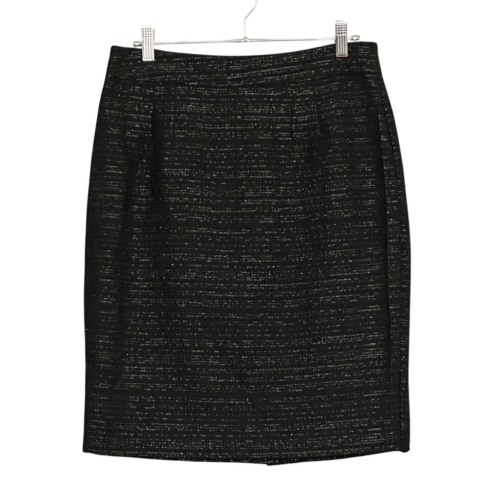 Trina Turk Womens Skirt 8 Black Silver Metallic Tweed Pencil Corporate Goth NWT